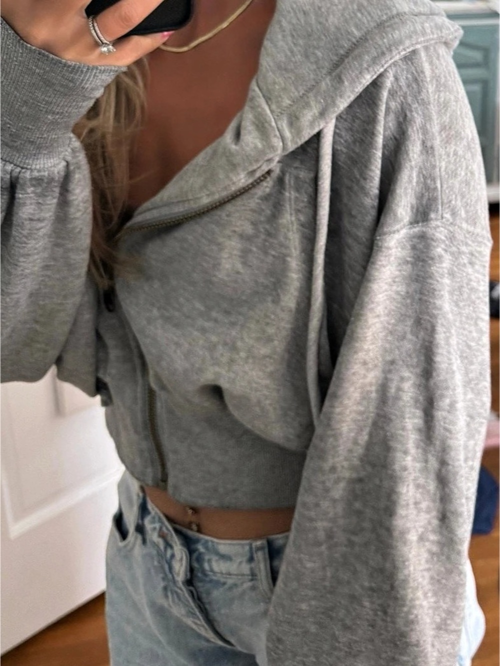 Free People Low Key Cropped Zip Hoodie in Gray Size XS - Picture 2 of 8